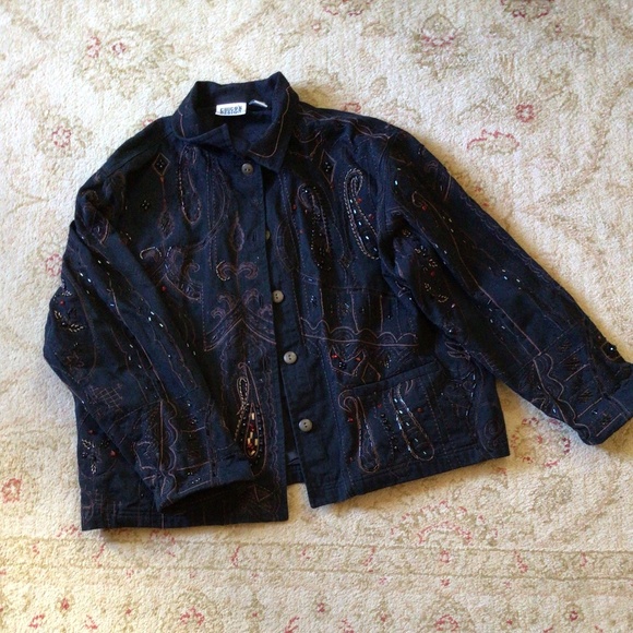 Chico's Design Black Denim Embellished Trucker Jacket sz XL - Picture 9 of 14